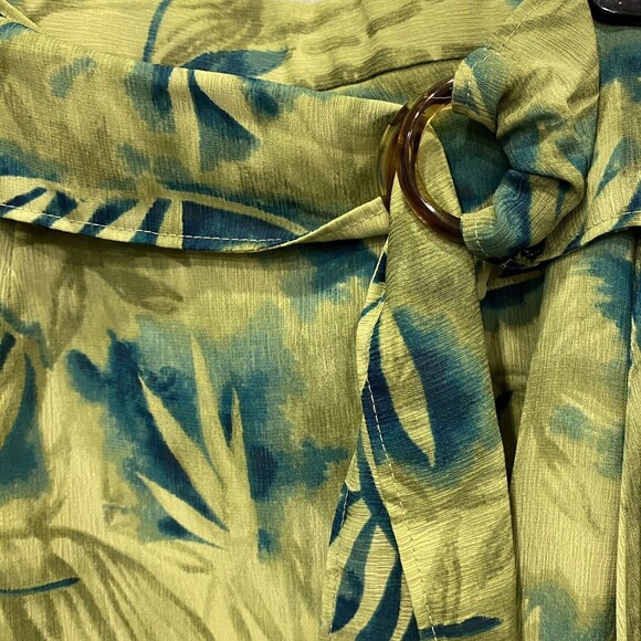Tropical WRAP Skirt Palm Tree Belted Sash Midi Green/Yellow Size 14 NWT - Picture 3 of 8